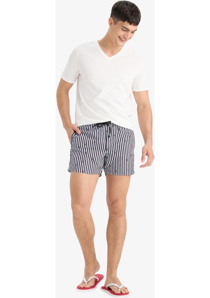 Çizgili File Astarlı Kısa Boy Deniz Şortu E0950AX25HS