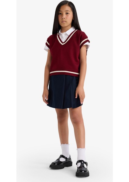 Kız Çocuk Okul Pileli Beli Lastikli Gabardin Şort Etek F1418A825AU modelleri