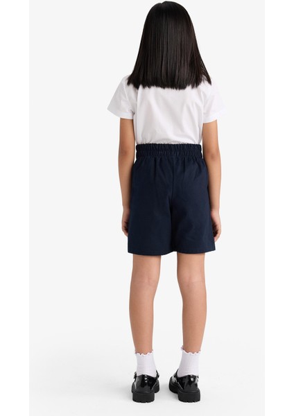 Kız Çocuk Okul Pileli Beli Lastikli Gabardin Şort Etek F1418A825AU