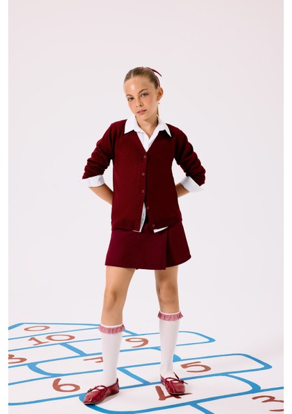 Kız Çocuk Okul Beli Lastikli Gabardin Şort Etek F1434A825AU