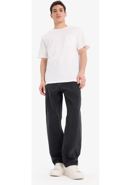 %100 Pamuk Baggy Fit Geniş Kalıp Düz Paça Jean Yıkamalı Pantolon F2322AX25SP