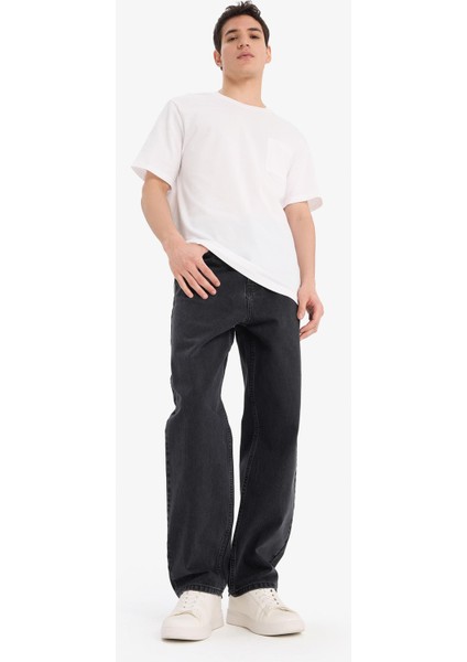 %100 Pamuk Baggy Fit Geniş Kalıp Düz Paça Jean Yıkamalı Pantolon F2322AX25SP fiyatları
