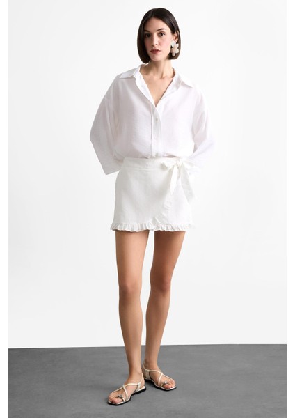 Bağlamalı Beyaz Mini Şort Etek F8337AX25SM fiyatları