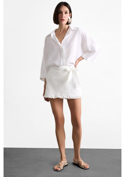 Bağlamalı Beyaz Mini Şort Etek F8337AX25SM modelleri