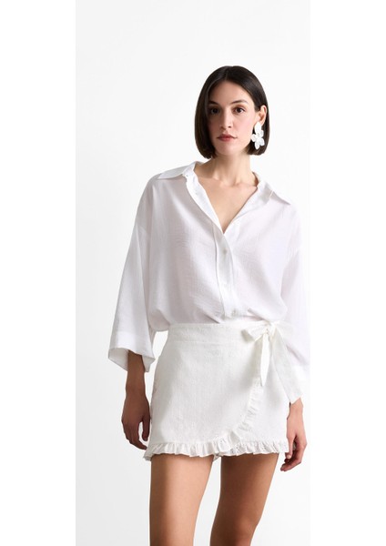 Bağlamalı Beyaz Mini Şort Etek F8337AX25SM indirimleri