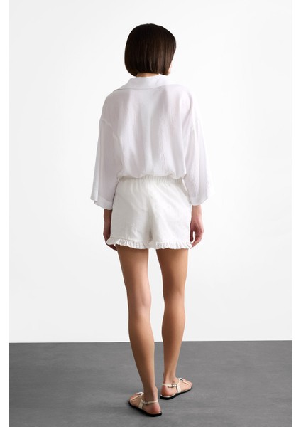 Bağlamalı Beyaz Mini Şort Etek F8337AX25SM