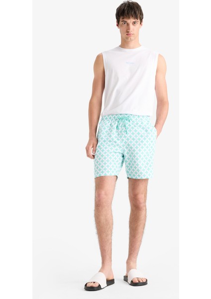 Regular Fit Desenli File Astarlı Kısa Boy Deniz Şortu E0977AX25HS