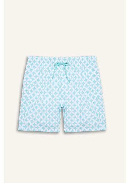 Regular Fit Desenli File Astarlı Kısa Boy Deniz Şortu E0977AX25HS