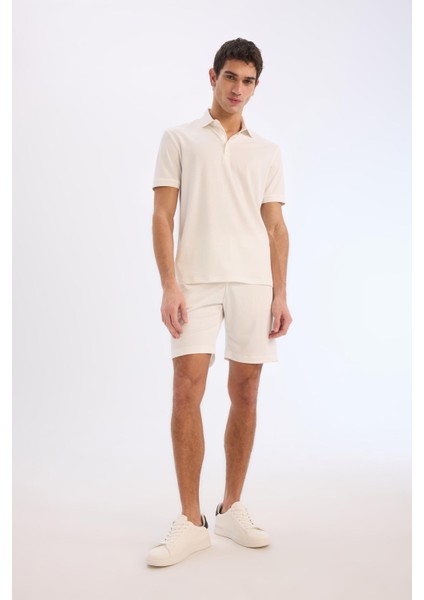 Regular Fit Beli Bağcıklı Krinkıl Bermuda Şort E0980AX25SM