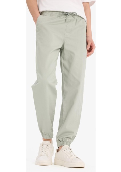 %100 Pamuk Jogger Slim Fit Dar Kesim Beli Bağcıklı Gabardin Pantolon D8607AX25SP
