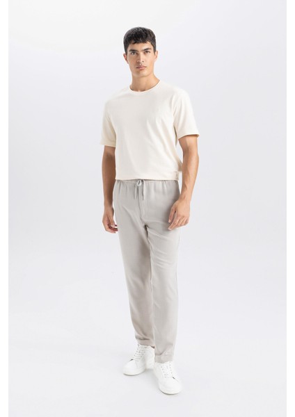 Yazlık Jogger Pantolon Slim Fit Dar Kesim Beli Bağcıklı Cepli Düz Paça D8638AX24AU