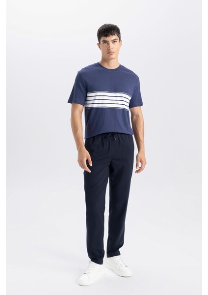 Jogger Lacivert Pantolon Basic Düz Beli Lastikli Bağcıklı Cepli Düz Paça D8640AX24AU fiyatları