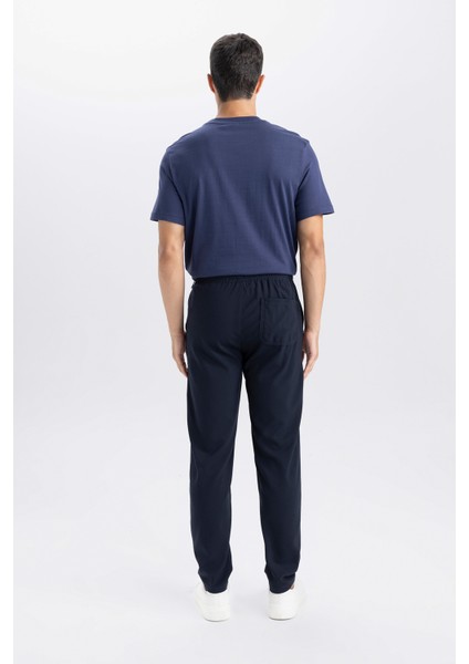 Jogger Lacivert Pantolon Basic Düz Beli Lastikli Bağcıklı Cepli Düz Paça D8640AX24AU
