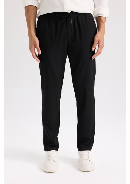 Basic Düz Beli Lastikli Bağcıklı Cepli Jogger Düz Paça Siyah Pantolon D8640AX24AU fırsatları