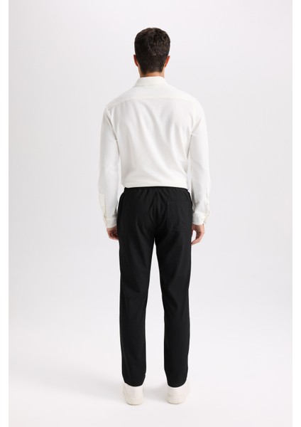 Basic Düz Beli Lastikli Bağcıklı Cepli Jogger Düz Paça Siyah Pantolon D8640AX24AU
