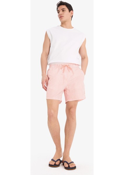 Çizgili File Astarlı Kısa Boy Deniz Şortu U0024AZ25HS