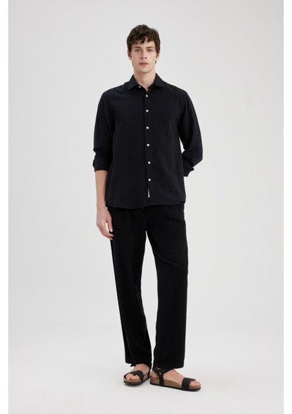 Yazlık Viskon Jogger Pantolon Regular Fit Normal Kesim Keten Karışımlı Düz Paça Cepli B4867AX24SP