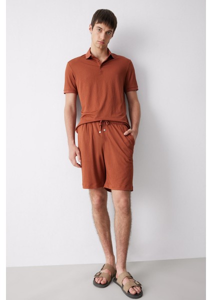 Regular Fit Her Yöne Esneyen Krinkıl Bermuda Şort E0980AX25SM