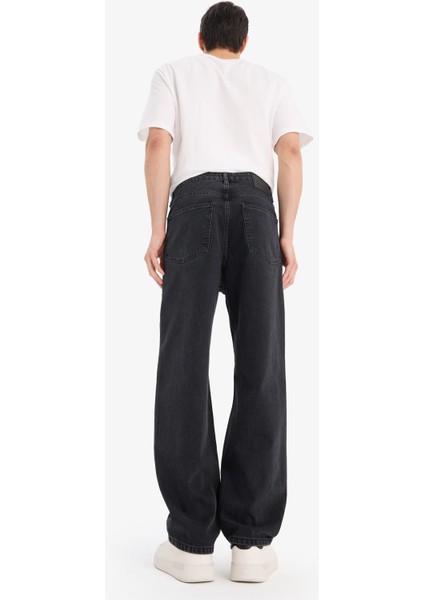 %100 Pamuk Baggy Fit Geniş Kalıp Düz Paça Jean Yıkamalı Pantolon F2322AX25SP