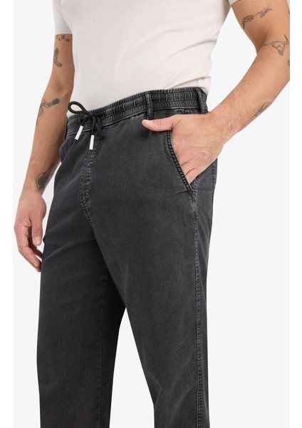 Yazlık Wide Leg Geniş Kalıp Beli Lastikli Geniş Paça Jean Kar Yıkamalı Pantolon