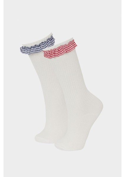Kız Çocuk 2'li Pamuklu Diz Altı Çorap E6269A8NS