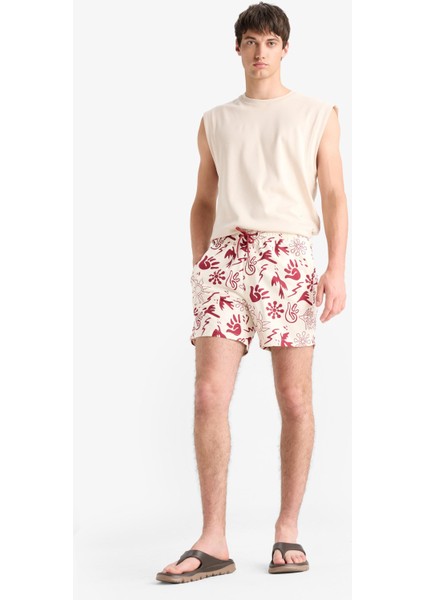 Desenli File Astarlı Kısa Boy Deniz Şortu E1028AX25HS