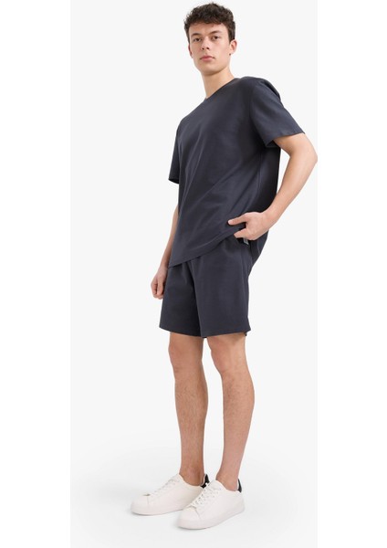 %100 Pamuk Relax Fit Twill Dokulu Cepli Şort E2590AX25SM