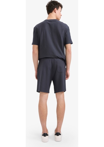 %100 Pamuk Relax Fit Twill Dokulu Cepli Şort E2590AX25SM