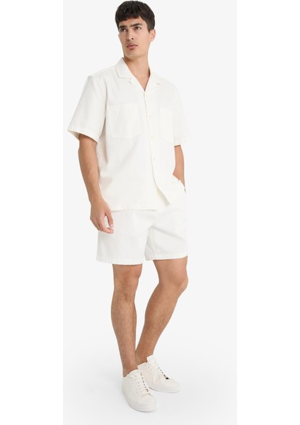 %100 Pamuk Yazlık Relax Fit Rahat Beyaz Jean Bermuda Şort Z4460AZ25SM