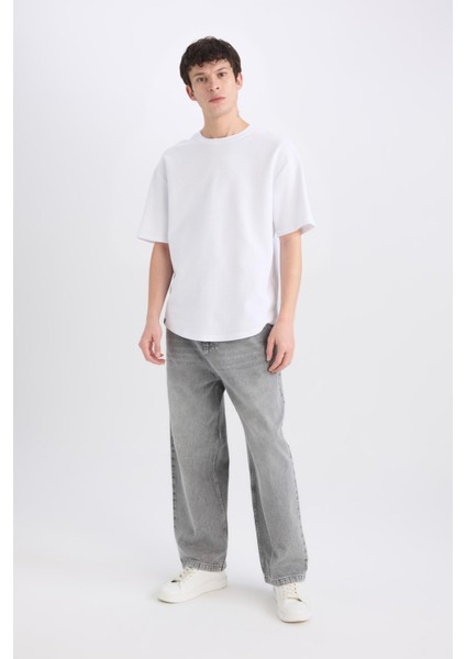 %100 Pamuk Skater Fit Geniş Kalıp Yüksek Bel Geniş Paça Jean Pantolon E6325AX25SP fiyatları