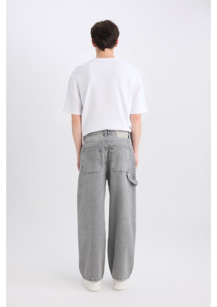 %100 Pamuk Skater Fit Geniş Kalıp Yüksek Bel Geniş Paça Jean Pantolon E6325AX25SP indirimleri