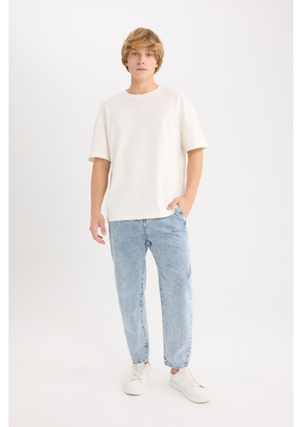 %100 Pamuk Relaxed Slouchy Fit Rahat Kesim Geniş Paça Jean Yıkamalı Pantolon E4733AX25SP fiyatları