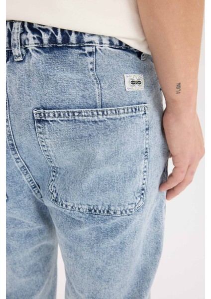 %100 Pamuk Relaxed Slouchy Fit Rahat Kesim Geniş Paça Jean Yıkamalı Pantolon E4733AX25SP