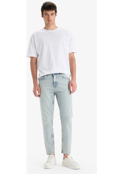 %100 Pamuk 90's Slim Fit Dar Kalıp Yüksek Bel Dar Paça Jean Yıkamalı Pantolon F3903AX25SM