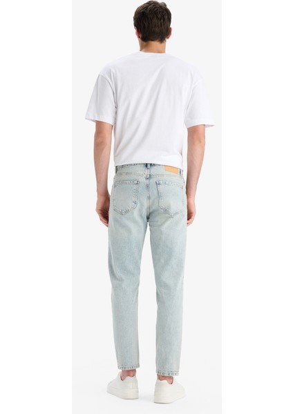 %100 Pamuk 90's Slim Fit Dar Kalıp Yüksek Bel Dar Paça Jean Yıkamalı Pantolon F3903AX25SM