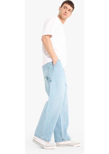 %100 Pamuk Skater Fit Geniş Kalıp Yüksek Bel Geniş Paça Jean Pantolon F3925AX25SM modelleri