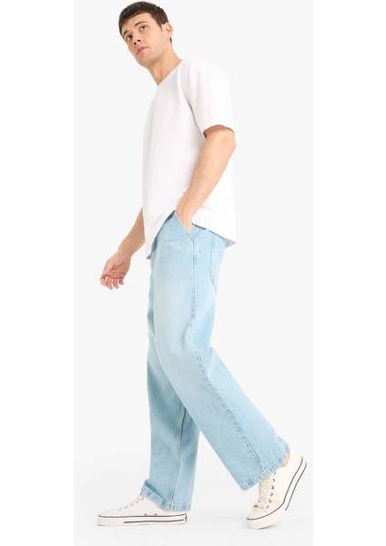 %100 Pamuk Skater Fit Geniş Kalıp Yüksek Bel Geniş Paça Jean Pantolon F3925AX25SM fırsatları