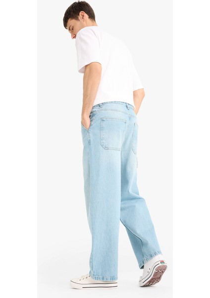 %100 Pamuk Skater Fit Geniş Kalıp Yüksek Bel Geniş Paça Jean Pantolon F3925AX25SM