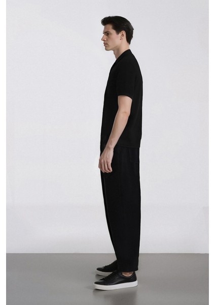 %100 Pamuk Skater Fit Geniş Kalıp Yüksek Bel Geniş Paça Siyah Jean Pantolon F3926AX25SM fırsatları