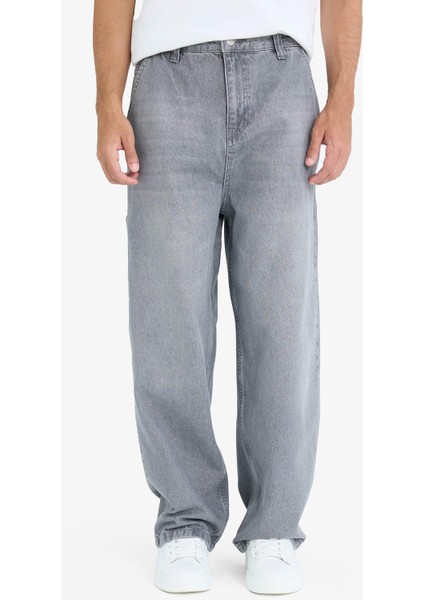 %100 Pamuk Skater Fit Geniş Kalıp Yüksek Bel Geniş Paça Jean Pantolon F3927AX25SM fırsatları