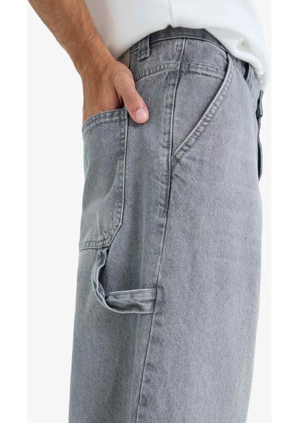 %100 Pamuk Skater Fit Geniş Kalıp Yüksek Bel Geniş Paça Jean Pantolon F3927AX25SM