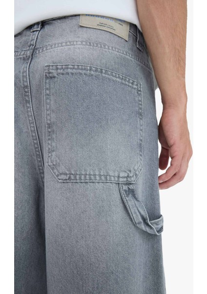 %100 Pamuk Skater Fit Geniş Kalıp Yüksek Bel Geniş Paça Jean Pantolon F3927AX25SM