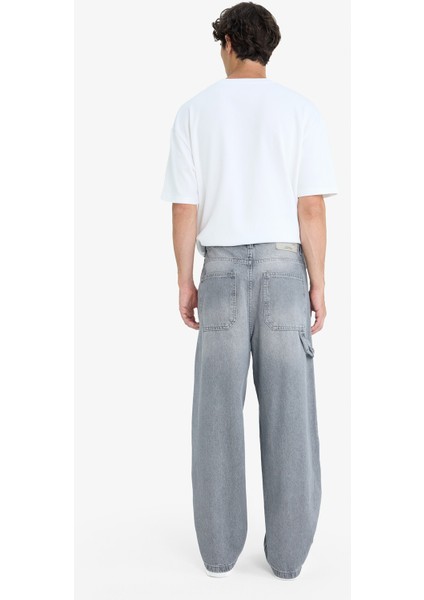 %100 Pamuk Skater Fit Geniş Kalıp Yüksek Bel Geniş Paça Jean Pantolon F3927AX25SM