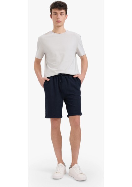 Regular Fit Dokulu Basic Düz Bermuda Şort E2606AX25SM