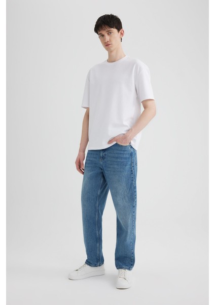 %100 Pamuk Baggy Fit Geniş Kalıp Normal Bel Geniş Paça Jean Pantolon B5783AX24SP