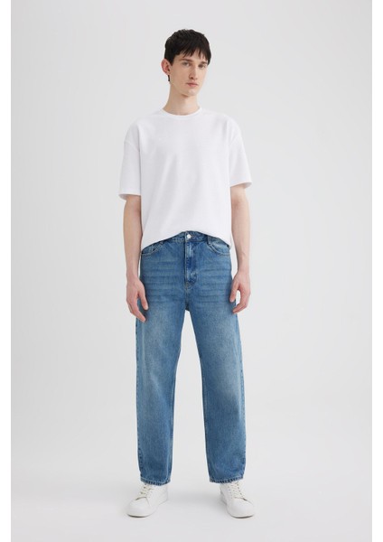 %100 Pamuk Baggy Fit Geniş Kalıp Normal Bel Geniş Paça Jean Pantolon B5783AX24SP fiyatları