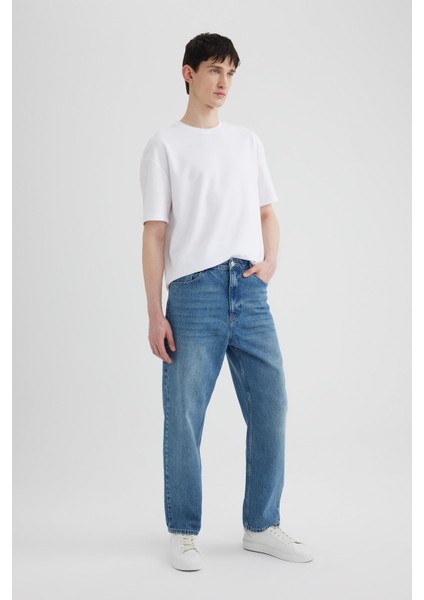 %100 Pamuk Baggy Fit Geniş Kalıp Normal Bel Geniş Paça Jean Pantolon B5783AX24SP modelleri