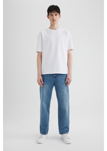 %100 Pamuk Baggy Fit Geniş Kalıp Normal Bel Geniş Paça Jean Pantolon B5783AX24SP fırsatları