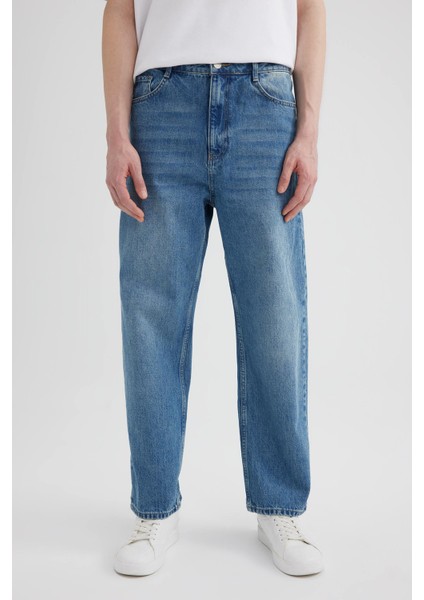 %100 Pamuk Baggy Fit Geniş Kalıp Normal Bel Geniş Paça Jean Pantolon B5783AX24SP indirimleri