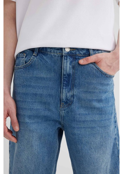 %100 Pamuk Baggy Fit Geniş Kalıp Normal Bel Geniş Paça Jean Pantolon B5783AX24SP